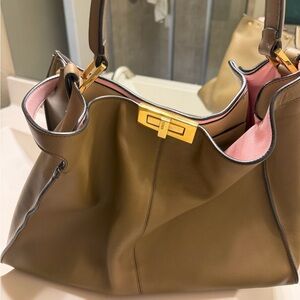 Fendi Brown Leather Tote with Pink Interior